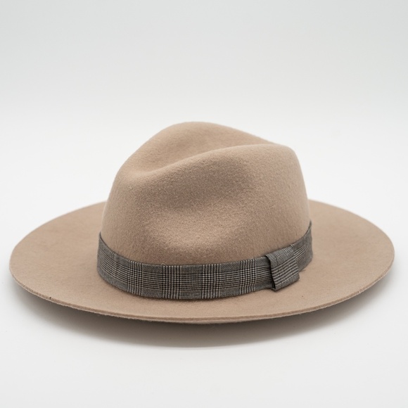 size S  - Zara Wool Hat Beige with Ribbon Felt Fedora - Picture 1 of 5